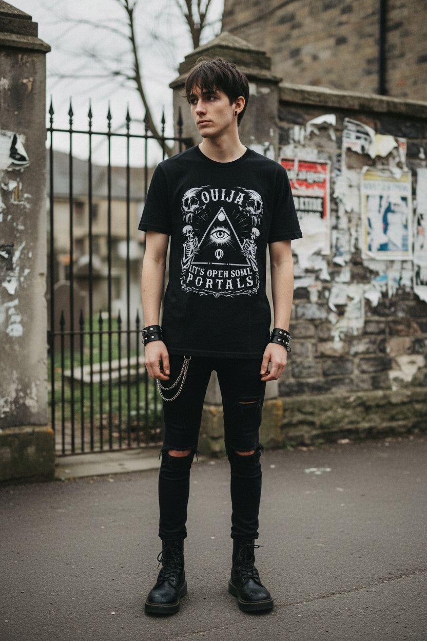 Ouija - Let's Open Portals Funny Gothic Tee | Bella + Canvas Unisex T-shirt - Crypto Zoo Tees - T-Shirt