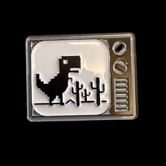  - Pixel Dinosaur on TV Pinback Button | Pinback Button | Funny | Retro & Vintage from Crypto Zoo Tees