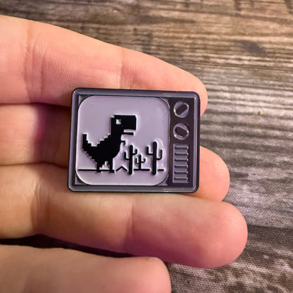  - Pixel Dinosaur on TV Pinback Button | Pinback Button | Funny | Retro & Vintage from Crypto Zoo Tees