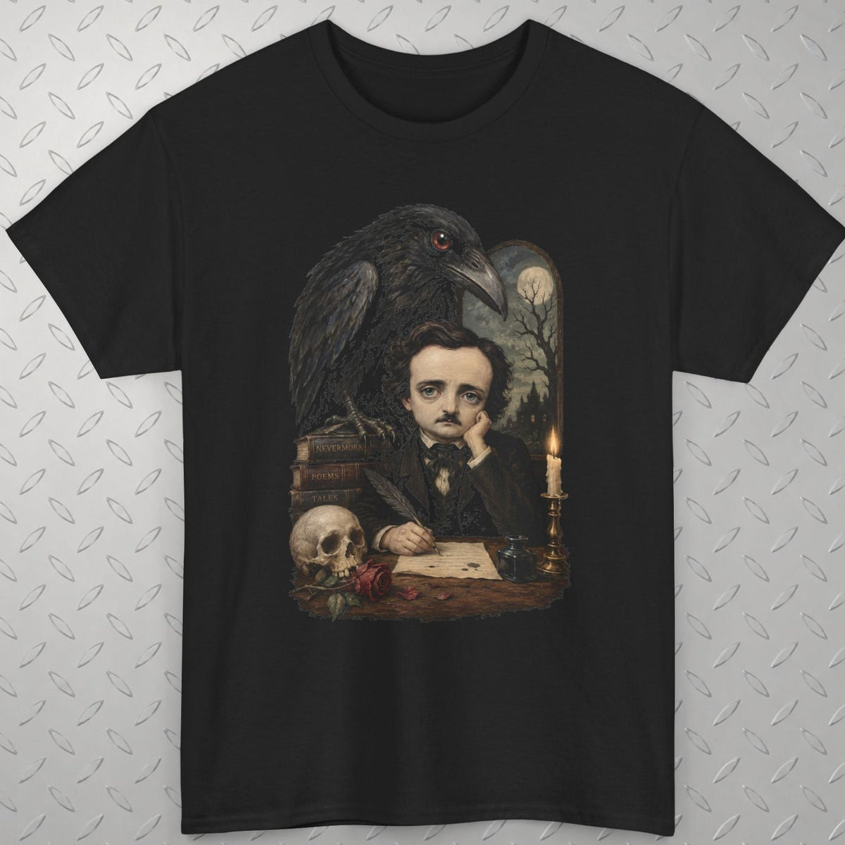 T-Shirt - Poe Raven Shirt Edgar Allan Poe T Shirt Gothic Literature Sweatshirt Nevermore Hoodie Dark Academia Outfit Book Lover Gift for Horror from SHIRT MONSTERS