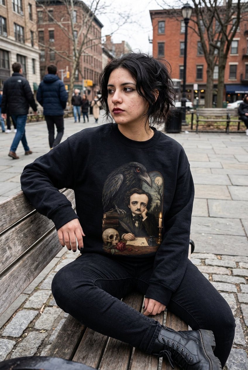 T-Shirt - Poe Raven Shirt Edgar Allan Poe T Shirt Gothic Literature Sweatshirt Nevermore Hoodie Dark Academia Outfit Book Lover Gift for Horror from SHIRT MONSTERS