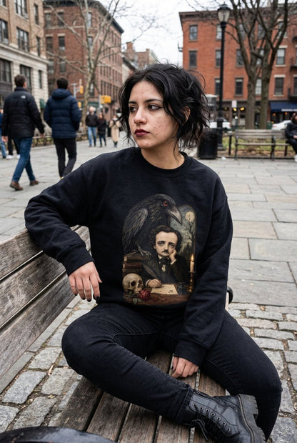 T-Shirt - Poe Raven Shirt Edgar Allan Poe T Shirt Gothic Literature Sweatshirt Nevermore Hoodie Dark Academia Outfit Book Lover Gift for Horror from SHIRT MONSTERS