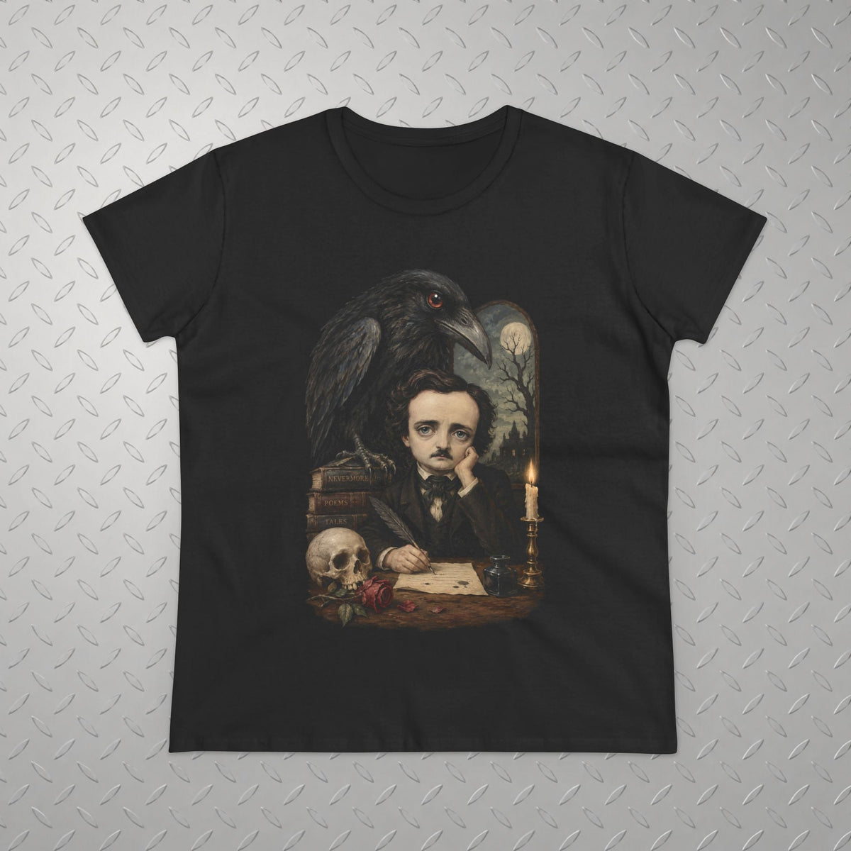 T-Shirt - Poe Raven Shirt Edgar Allan Poe T Shirt Gothic Literature Sweatshirt Nevermore Hoodie Dark Academia Outfit Book Lover Gift for Horror from SHIRT MONSTERS