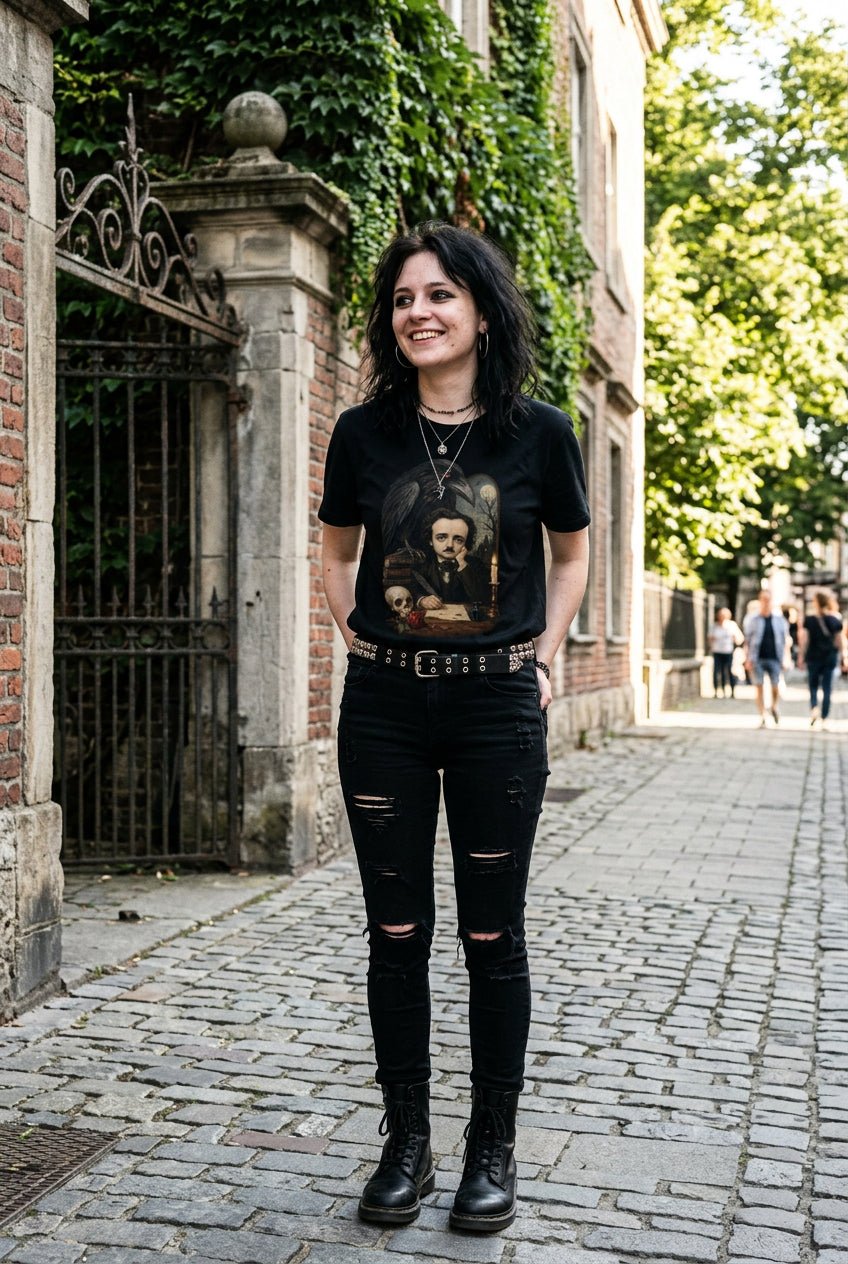 T-Shirt - Poe Raven Shirt Edgar Allan Poe T Shirt Gothic Literature Sweatshirt Nevermore Hoodie Dark Academia Outfit Book Lover Gift for Horror from SHIRT MONSTERS