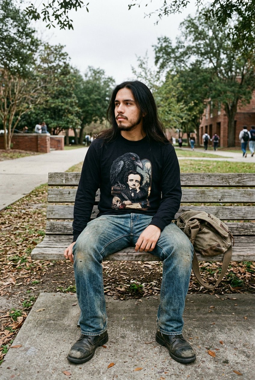 T-Shirt - Poe Raven Shirt Edgar Allan Poe T Shirt Gothic Literature Sweatshirt Nevermore Hoodie Dark Academia Outfit Book Lover Gift for Horror from SHIRT MONSTERS