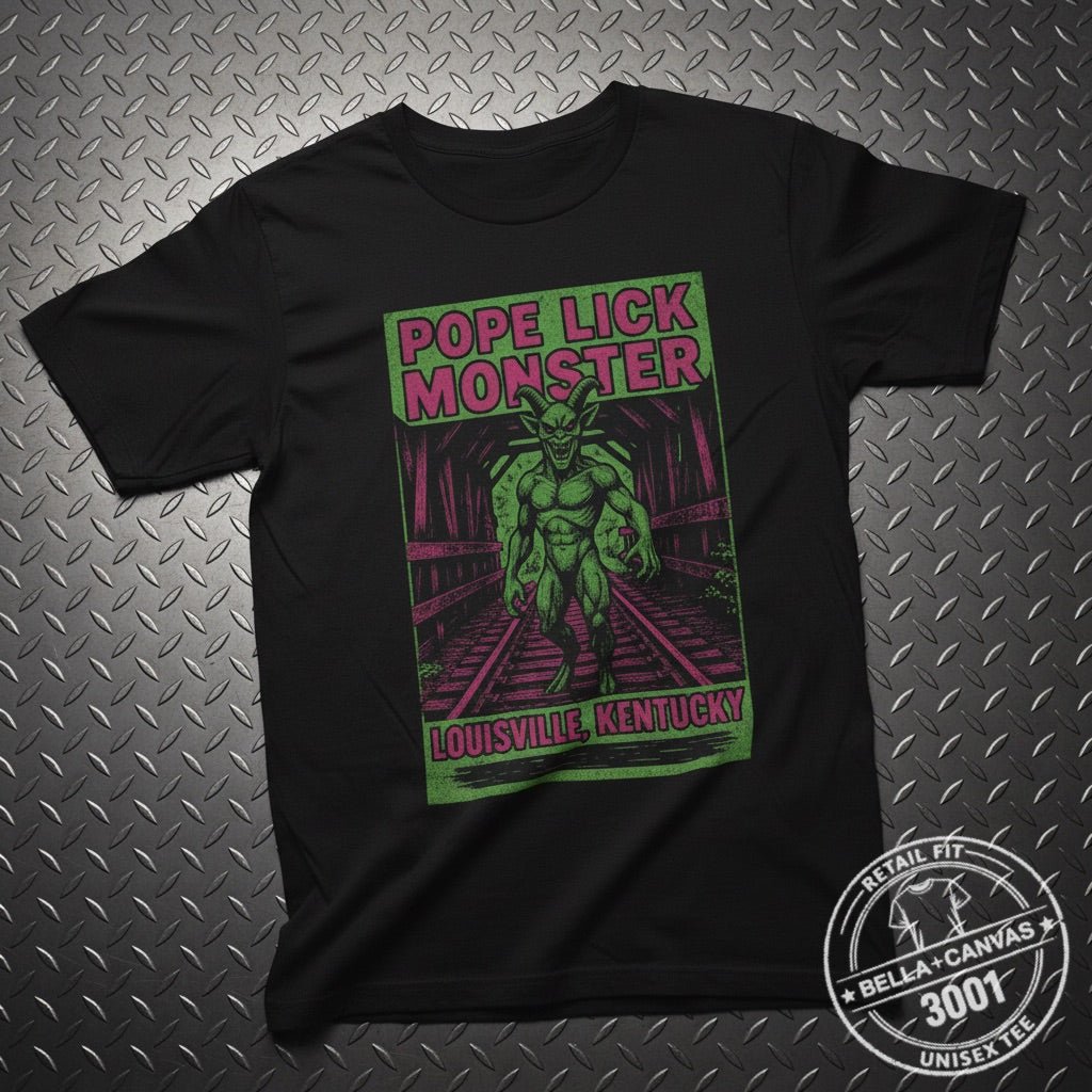 T-Shirt - Pope Lick Monster Shirt | Unisex Heavy Cotton - Gildan 5000 | Cryptids, Horror | Retro & Vintage from Crypto Zoo Tees