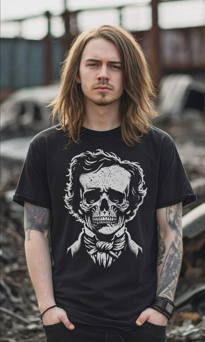 Edgar Allan Poe Skull Shirt | Light Fitted - Unisex Bella+Canvas 3001 | Skulls & Skeletons, Books | Goth/Gothic
