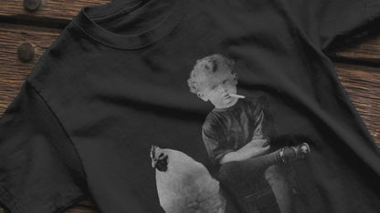 Vintage Smoking Kid with Chicken T-Shirt | Retro & Vintage, Funny, Weird Punk | Crewneck Sweatshirt