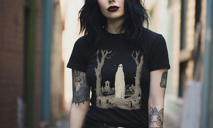Ghost in Cemetery | Halloween, Horror | Long Sleeve Tee