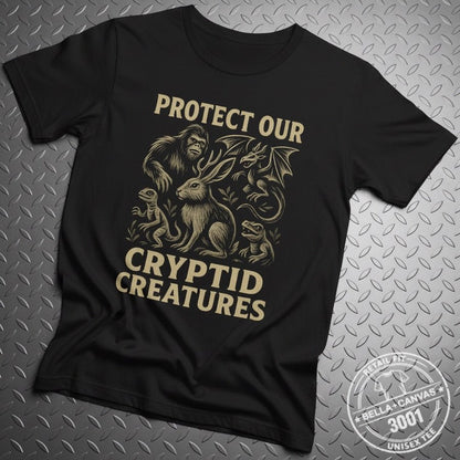 T-Shirt - Protect Our Cryptids Shirt | Light Fitted - Unisex Bella+Canvas 3001 | Cryptids | Retro & Vintage from Crypto Zoo Tees
