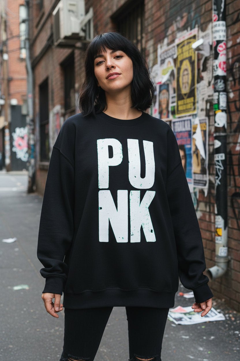 Sweatshirt - Punk Crewneck Bold Text Sweatshirt - Unisex Graphic Crew Neck Shirt | Gildan 18000 from SHIRT MONSTERS