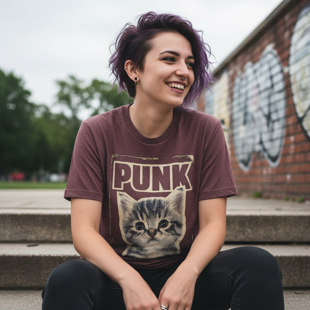 T-Shirt - Punk Kitten T-shirt | Bella+Canvas Shirt | Punk Rock Cat Kitty Tee from Crypto Zoo Tees