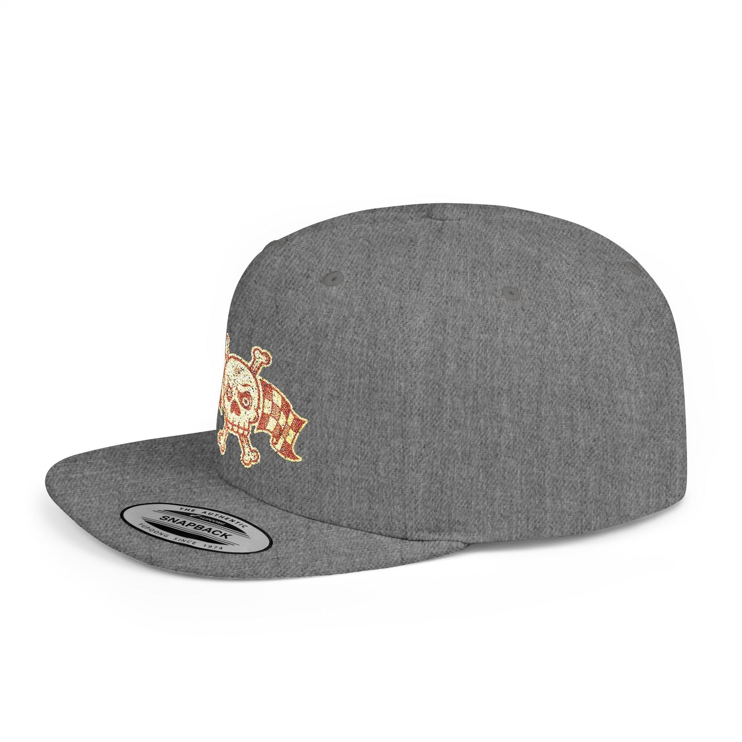 Hats - Punk Racing Hat Skull Snapback Checkered Flag Cap Black Biker Flat Brim Vintage Rockabilly Style Gift For Car Lover from Crypto Zoo Tees