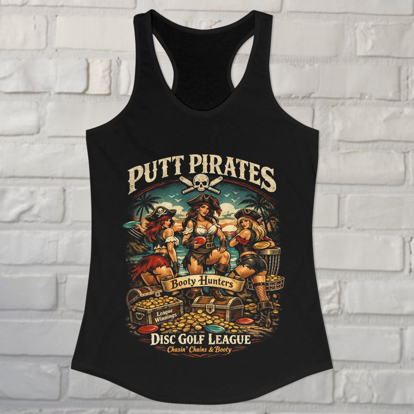 Tank Top - Putt Pirates Booty Hunters | Ladies Racerback Tank Top | Funny from Crypto Zoo Tees