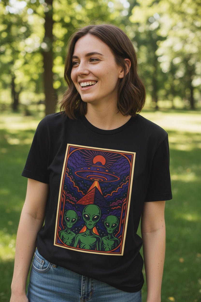 T-Shirt - Pyramid UFO Vision | Unisex T-shirt (Bella+Canvas 3001) | Alien &amp; UFO | Psychedelic from Crypto Zoo Tees