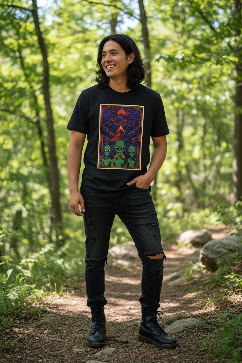 T-Shirt - Pyramid UFO Vision | Unisex T-shirt (Bella+Canvas 3001) | Alien &amp; UFO | Psychedelic from Crypto Zoo Tees