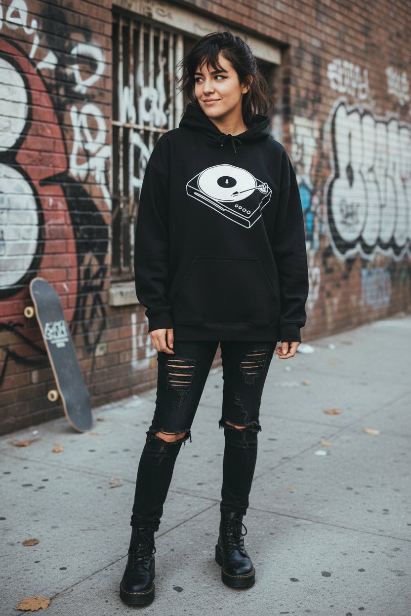 Hoodie - Record Player Hoodie | Unisex Pullover Hoodie - Gildan | Music, Retro & Vintage from SHIRT MONSTERS
