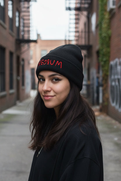 - REDRUM Cuffed Beanie | Horror | Goth/Gothic from SHIRT MONSTERS