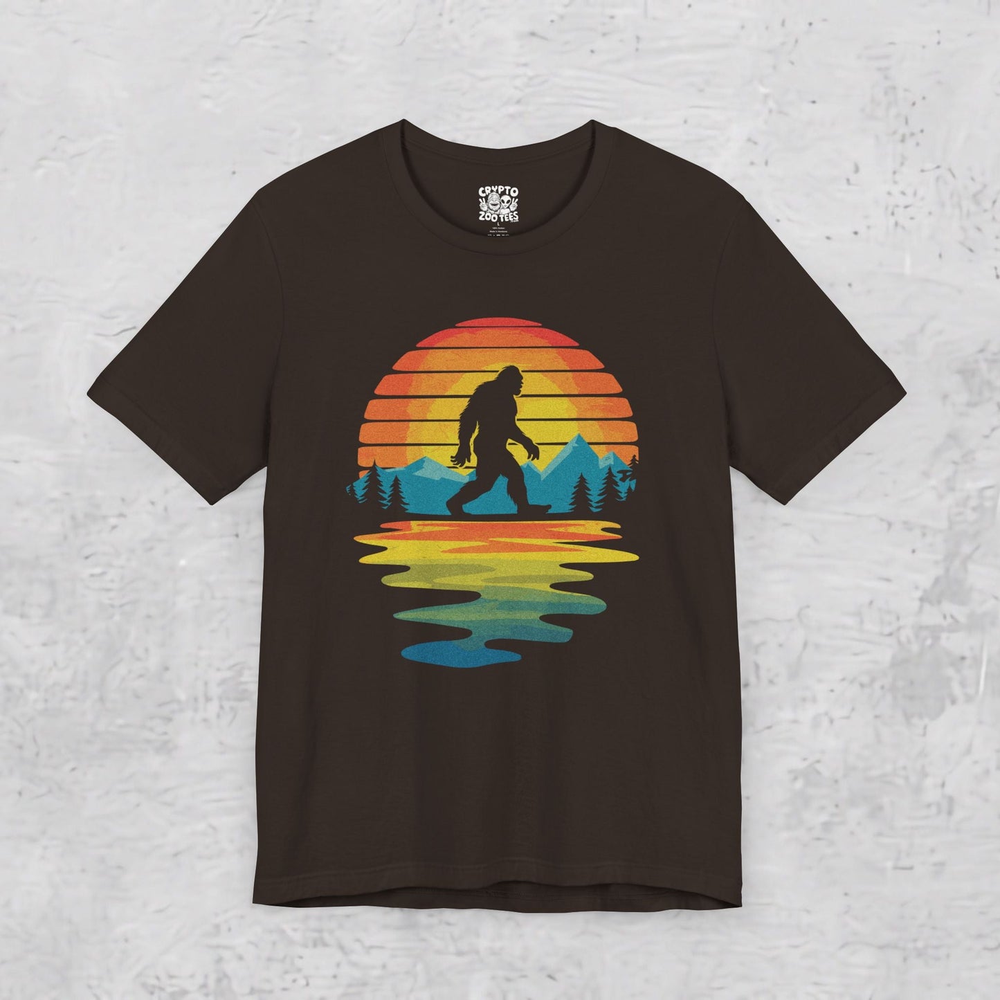 T-Shirt - Retro Bigfoot Sunset | Unisex T-shirt | Bigfoot | Retro & Vintage from Crypto Zoo Tees