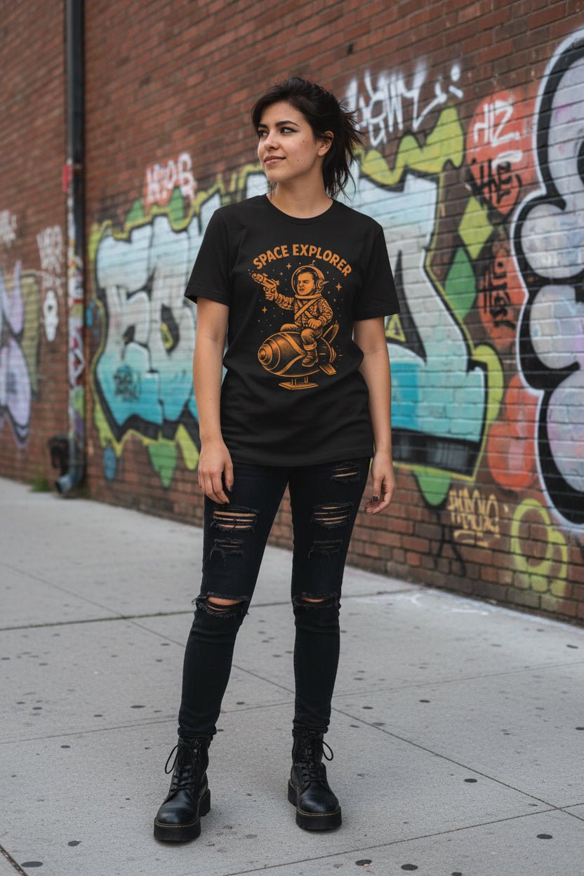 T-Shirt - Retro Space Explorer Tee | Light Fitted - Unisex Bella+Canvas 3001 | Alien & UFO, Retro & Vintage | Psychedelic from SHIRT MONSTERS