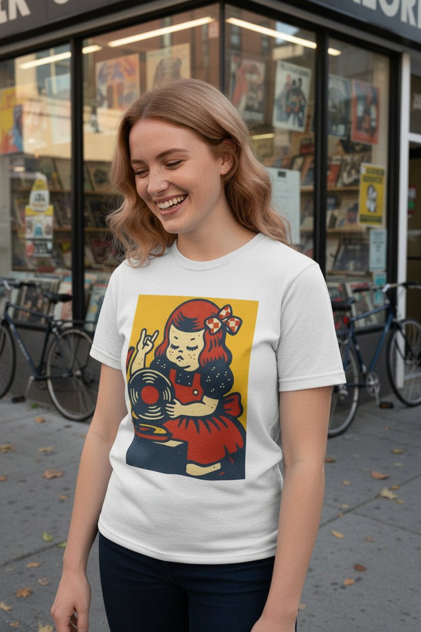 T-Shirt - Retro Vinyl Girl Shirt | Music, Retro & Vintage | Light Fitted - Unisex Bella+Canvas 3001 from SHIRT MONSTERS