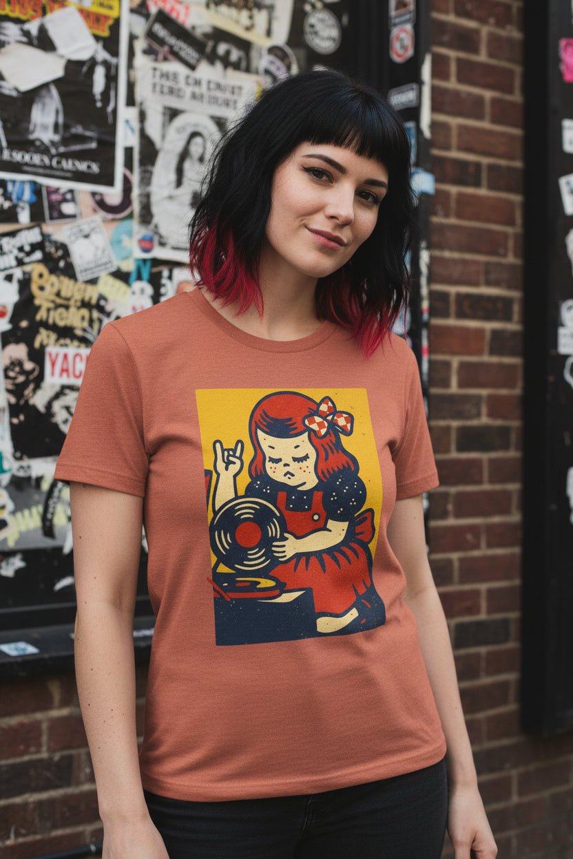 T-Shirt - Retro Vinyl Girl Shirt | Music, Retro & Vintage | Light Fitted - Unisex Bella+Canvas 3001 from SHIRT MONSTERS