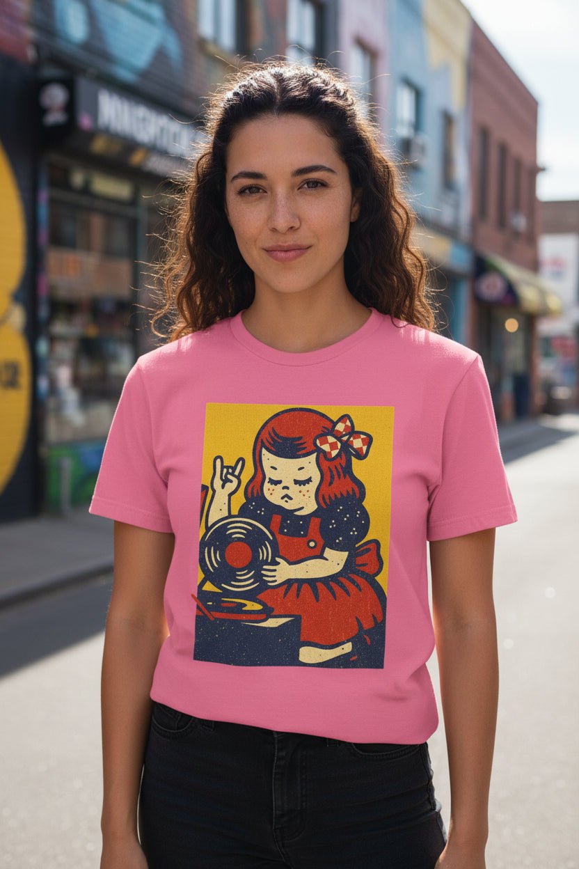 T-Shirt - Retro Vinyl Girl Shirt | Music, Retro & Vintage | Light Fitted - Unisex Bella+Canvas 3001 from SHIRT MONSTERS