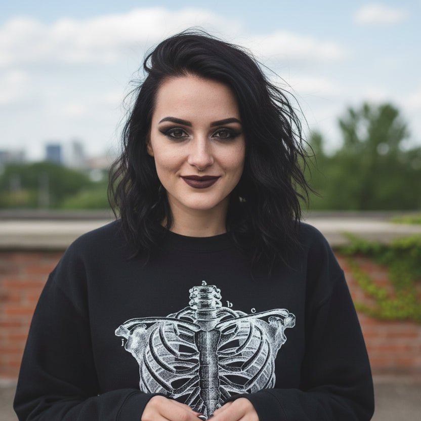 Sweatshirt - Ribcage Sweatshirt | Skulls & Skeletons | Unisex Crewneck Sweatshirt - Gildan 18000 from Crypto Zoo Tees