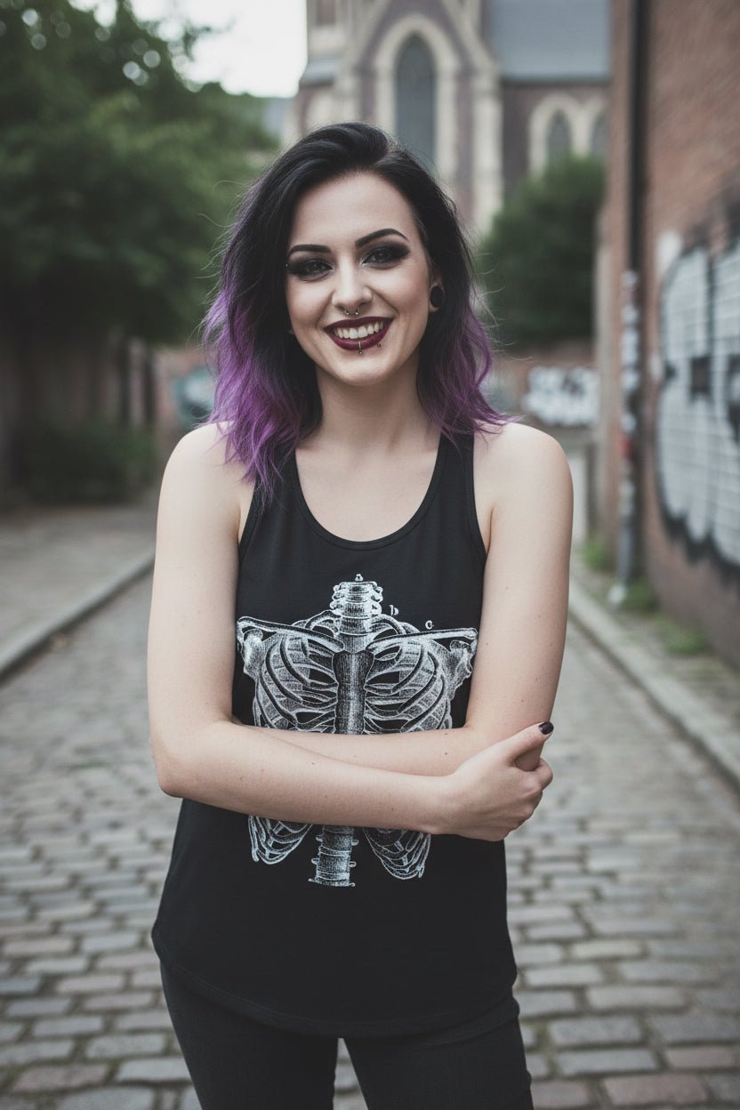 Tank Top - Ribcage Tank Top | Skulls & Skeletons | Ladies Racerback Tank Top - Next Level 1533 from Crypto Zoo Tees