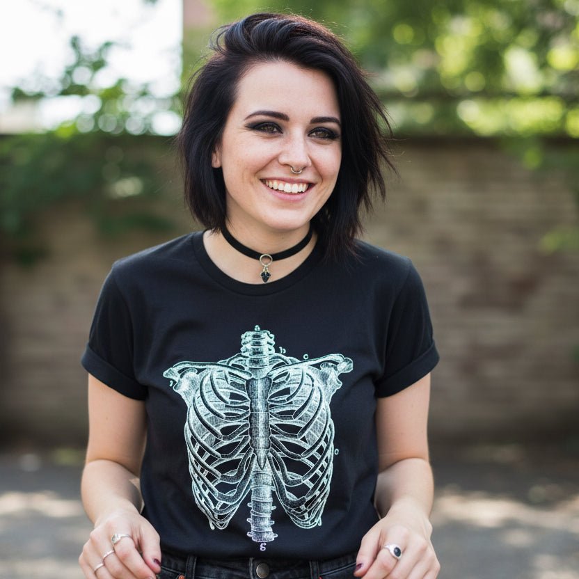 T-Shirt - Ribcage Tee | Skulls & Skeletons | Ladies Tee - Gildan 5000L from Crypto Zoo Tees