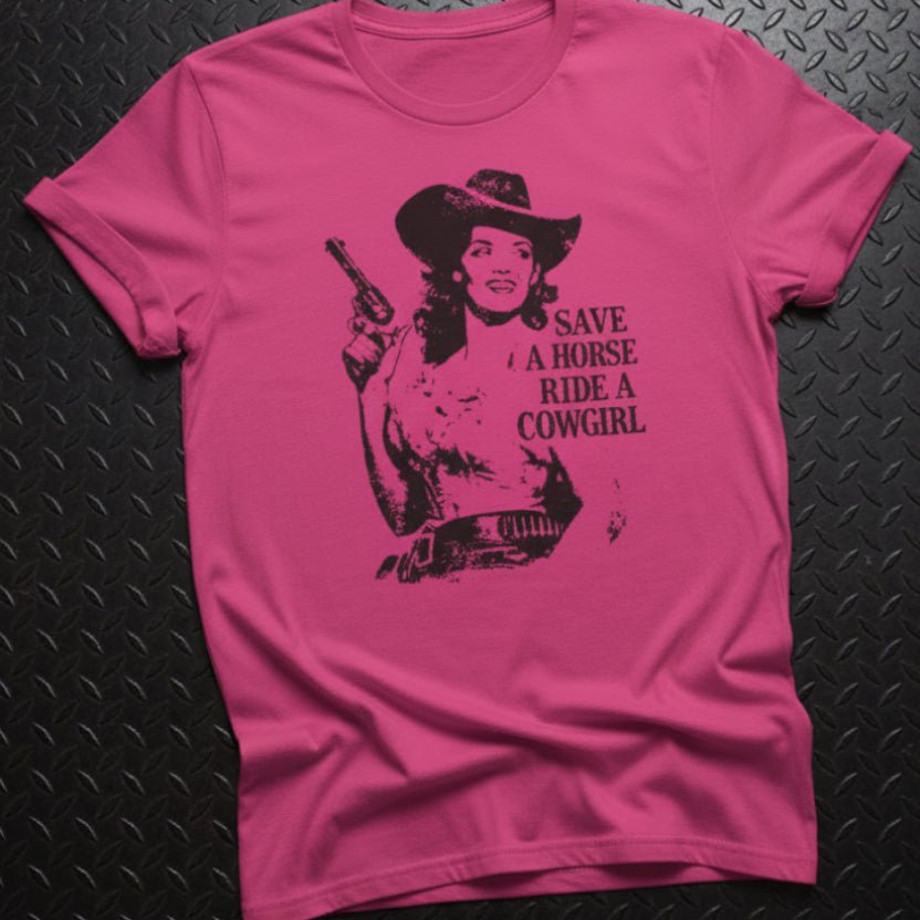 T-Shirt - Ride A Cowgirl Shirt MANY COLORS | Unisex Heavy Cotton - Gildan 5000 | Funny | Rockabilly from Crypto Zoo Tees