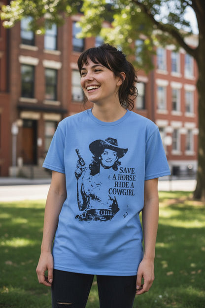 T-Shirt - Ride A Cowgirl Shirt MANY COLORS | Unisex Heavy Cotton - Gildan 5000 | Funny | Rockabilly from Crypto Zoo Tees