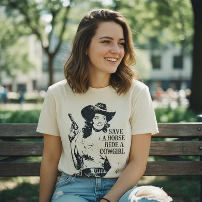 T-Shirt - Ride A Cowgirl Shirt MANY COLORS | Unisex Heavy Cotton - Gildan 5000 | Funny | Rockabilly from Crypto Zoo Tees