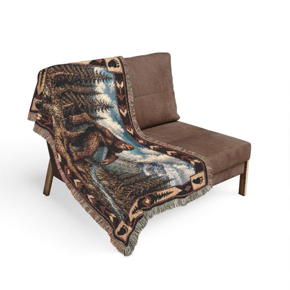 Home Decor - Rustic Bigfoot Blanket | Cabin Throw | Woven Cotton Throw | Bigfoot, Cryptids from Crypto Zoo Tees