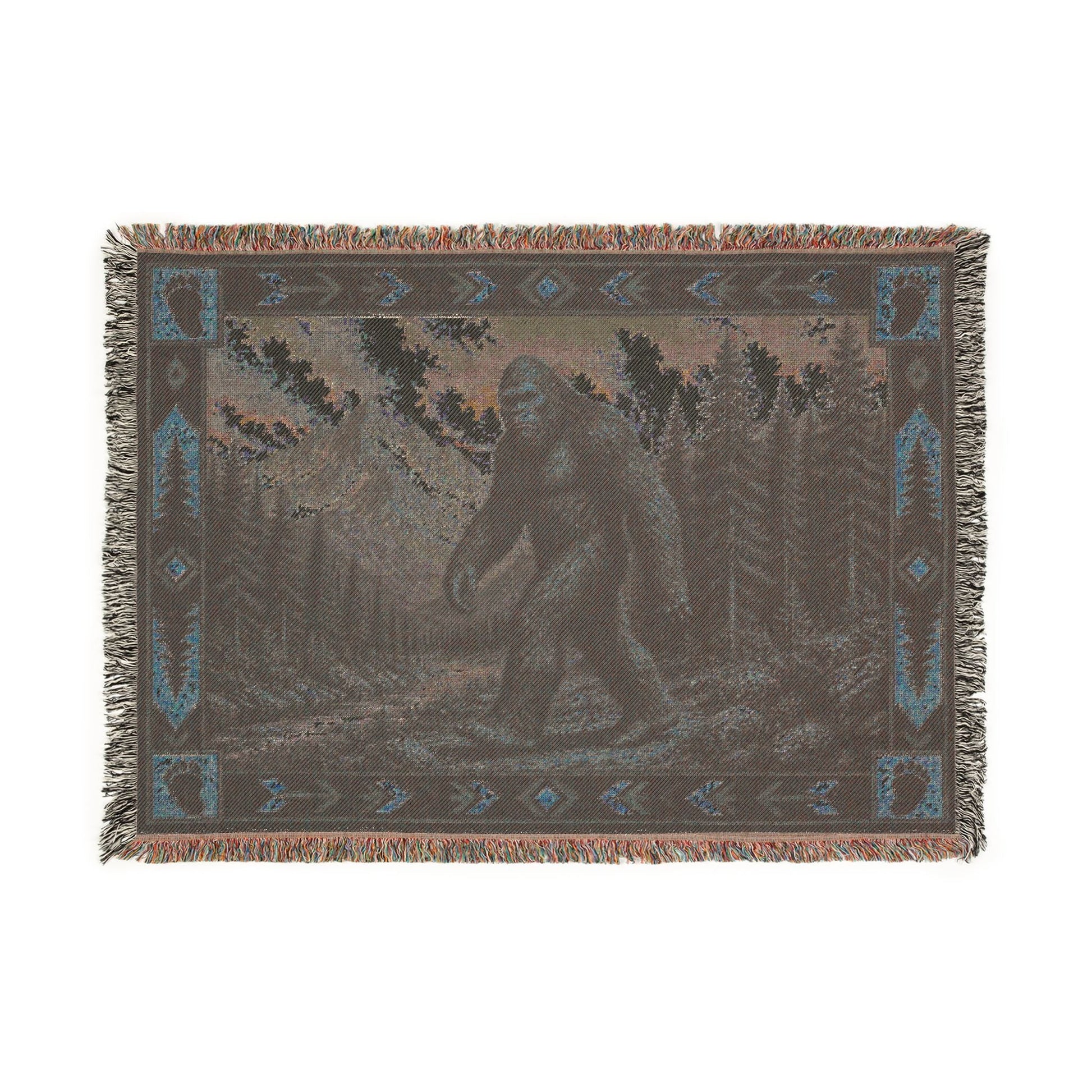 Home Decor - Rustic Bigfoot Blanket | Cabin Throw | Woven Cotton Throw | Bigfoot, Cryptids from Crypto Zoo Tees