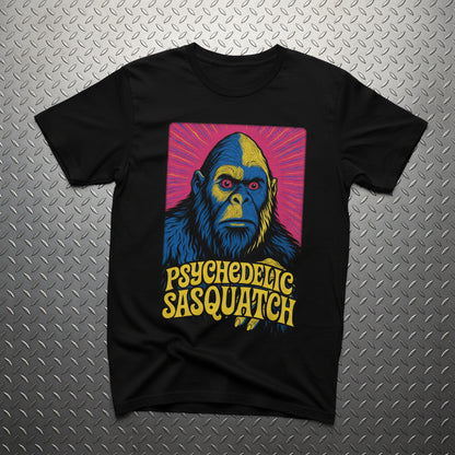 T-Shirt - Sasquatch T-Shirt Psychedelic Bigfoot Shirt Trippy Hippy Tee Black Tee Colorful Cryptid Graphic Tee Boho Style Gift For Bigfoot Fan from Crypto Zoo Tees