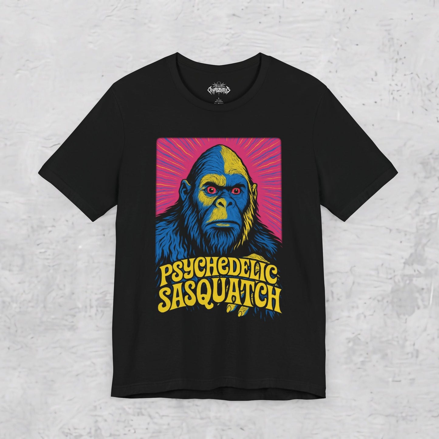 T-Shirt - Sasquatch T-Shirt Psychedelic Bigfoot Shirt Trippy Hippy Tee Black Tee Colorful Cryptid Graphic Tee Boho Style Gift For Bigfoot Fan from Crypto Zoo Tees