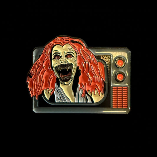  - Screaming TV Ghost Pin | Pinback Button | Horror, Ghosts & Paranormal, Retro & Vintage | Punk from Crypto Zoo Tees