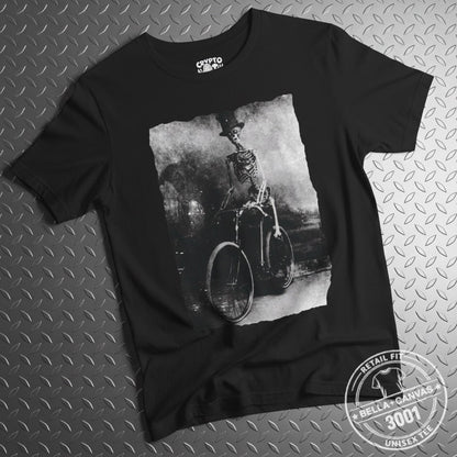 T-Shirt - Skeleton Bike Shirt | Light Fitted - Unisex Bella+Canvas 3001 | Skulls & Skeletons, Retro & Vintage | Goth/Gothic from Crypto Zoo Tees