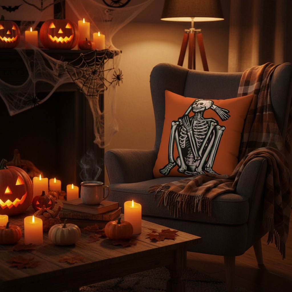 Home Decor - Skeleton Halloween Decor Pillow | Halloween Decor | Ghosts & Paranormal, Horror | Goth/Gothic from SHIRT MONSTERS