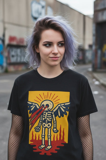 T-Shirt - Skeleton Laser Eyes Shirt | Ladies Tee - Gildan 5000L | Skulls & Skeletons | Psychedelic from SHIRT MONSTERS
