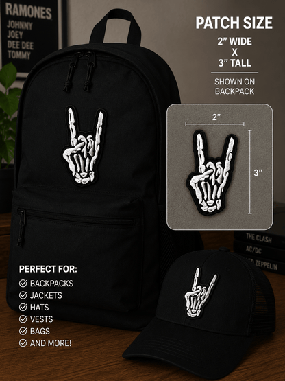 - Skeleton Rock Hand Patch | Iron On Patch | Music, Skulls & Skeletons | Punk from SHIRT MONSTERS