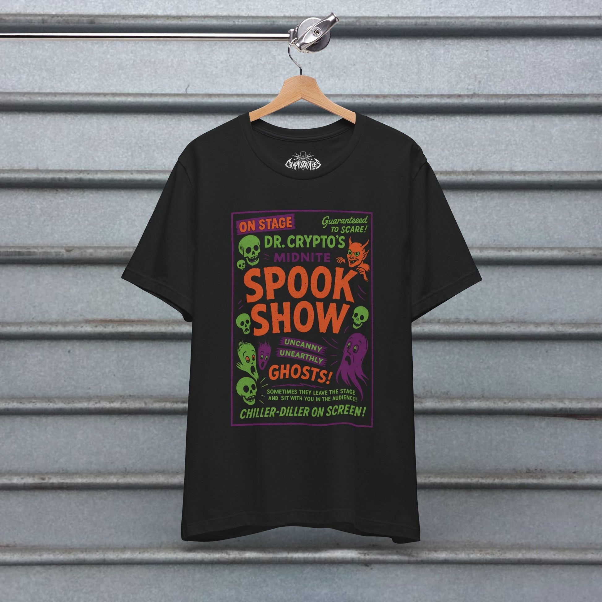 T-Shirt - Spook Show Ghost T Shirt | Light Fitted - Unisex Bella+Canvas 3001 | Ghosts & Paranormal, Halloween | Goth/Gothic from SHIRT MONSTERS