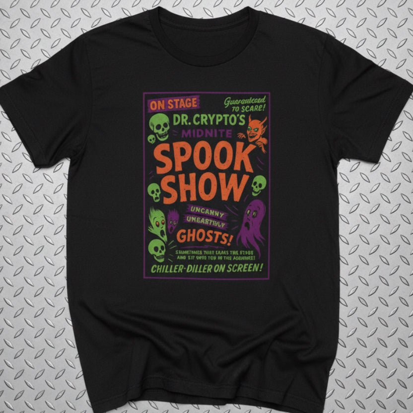 T-Shirt - Spook Show Ghost T Shirt | Light Fitted - Unisex Bella+Canvas 3001 | Ghosts & Paranormal, Halloween | Goth/Gothic from SHIRT MONSTERS