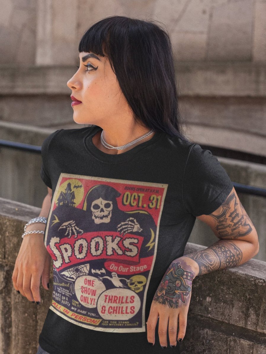T-Shirt - Spooks On Stage | Classic Halloween Spookshow | Bella + Canvas Unisex T-shirt from Crypto Zoo Tees