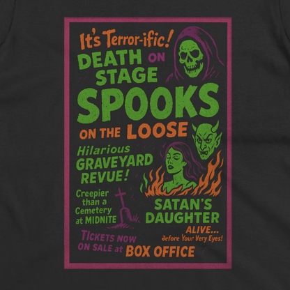 T-Shirt - Spookshow | Halloween, Retro & Vintage | Unisex Shirt, Ladies Tee, Tank Top, Long Sleeve, Sweatshirt, Hoodie from Crypto Zoo Tees