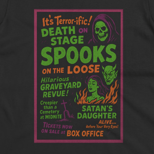 T-Shirt - Spookshow | Halloween, Retro & Vintage | Unisex Shirt, Ladies Tee, Tank Top, Long Sleeve, Sweatshirt, Hoodie from Crypto Zoo Tees