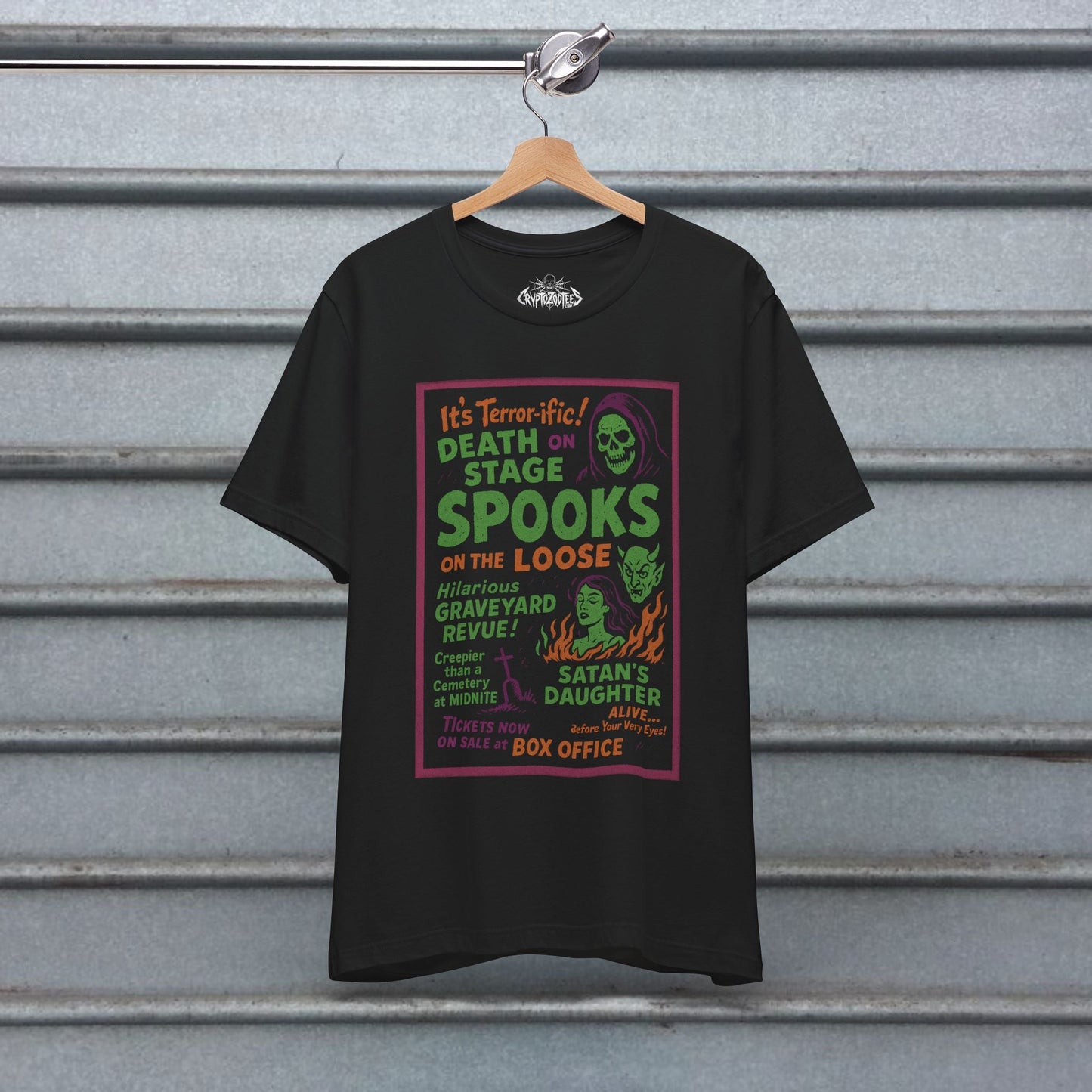 T-Shirt - Spookshow | Halloween, Retro & Vintage | Unisex Shirt, Ladies Tee, Tank Top, Long Sleeve, Sweatshirt, Hoodie from Crypto Zoo Tees