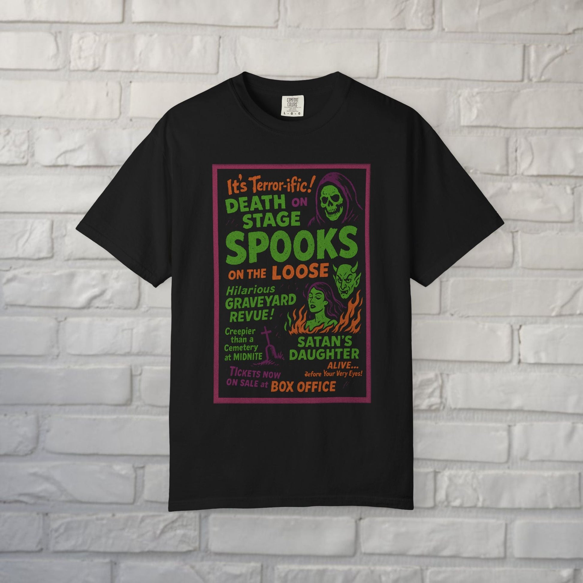 T-Shirt - Spookshow | Halloween, Retro & Vintage | Unisex Shirt, Ladies Tee, Tank Top, Long Sleeve, Sweatshirt, Hoodie from Crypto Zoo Tees
