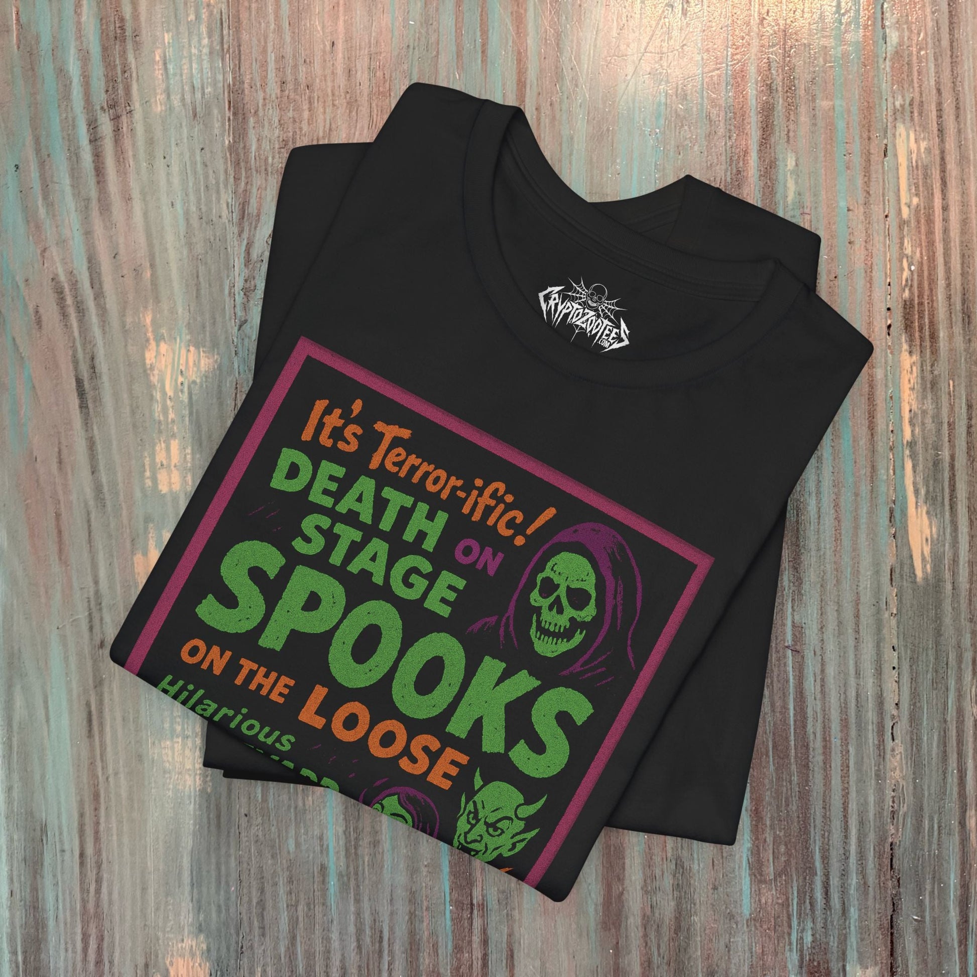 T-Shirt - Spookshow | Halloween, Retro & Vintage | Unisex Shirt, Ladies Tee, Tank Top, Long Sleeve, Sweatshirt, Hoodie from Crypto Zoo Tees